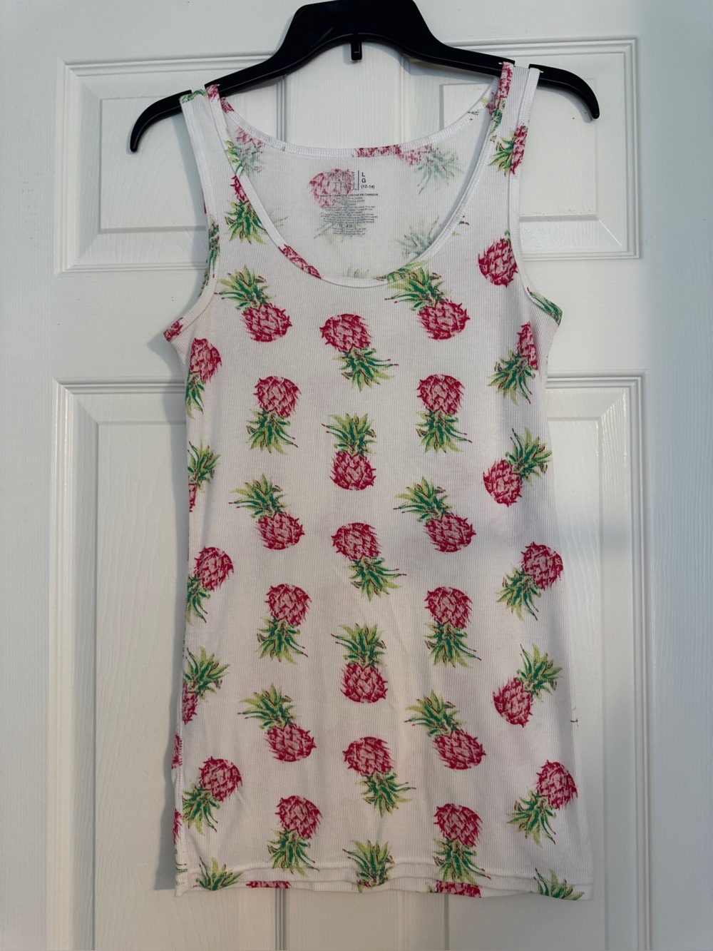 Time and Tru White Tank Top with Pink and Green Pineapple Print